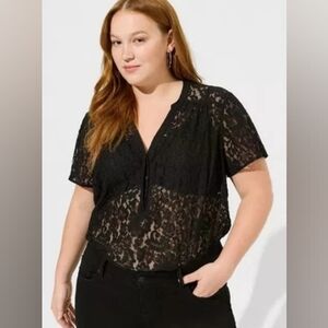 Torrid Harper Lace Flutter Short Sleeve Elegant Black Lace Top 3X NWT